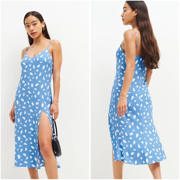 NWT Reformation Crimini Midi Sun Dress in Wave Blue White 6 Sundress - Picture 1 of 7
